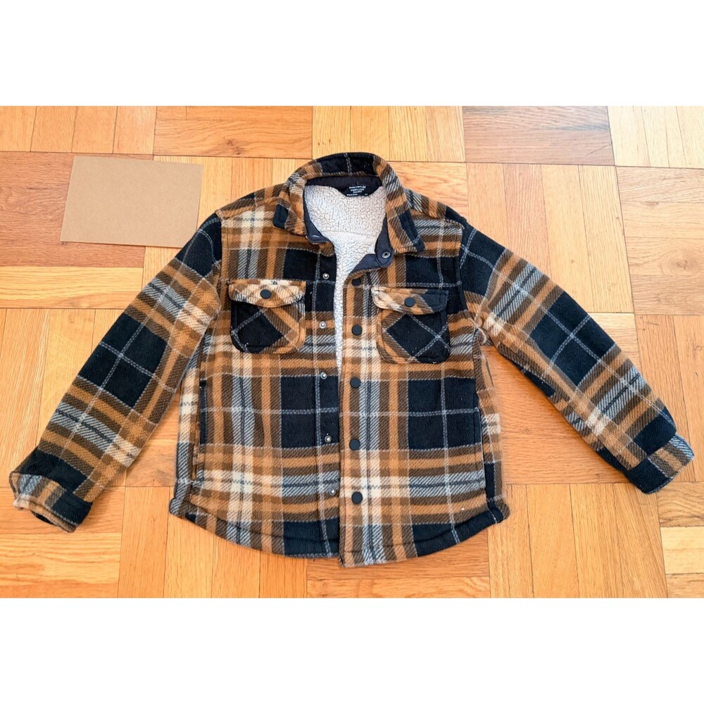 Member’s Mark Boys Size 6/7 Sherpa Lined Plaid Shacket Jacket Brown Black